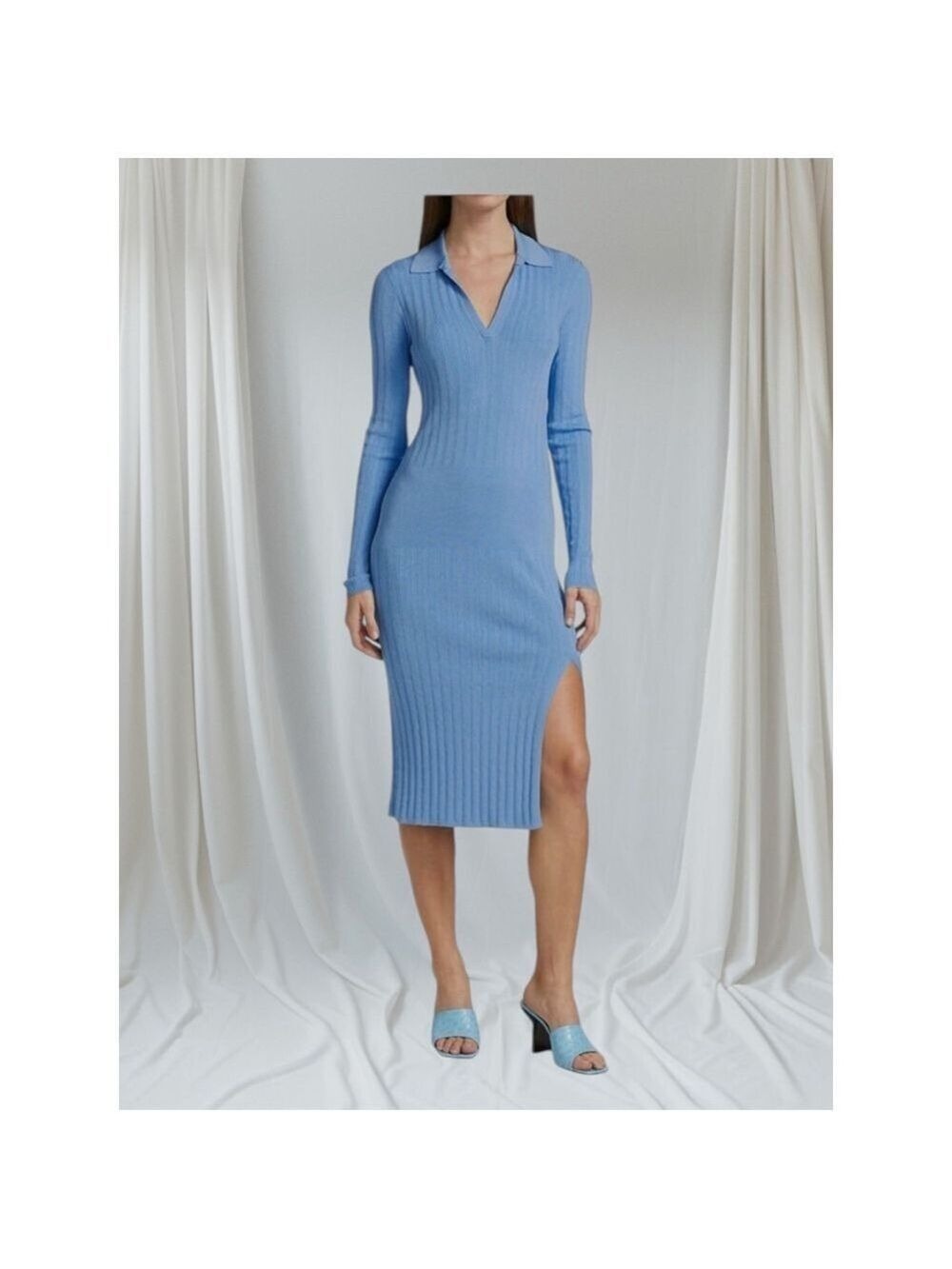 Rag & Bone Blue Dawson Blue Long Sleeve Knit Midi Dress Size Medium
